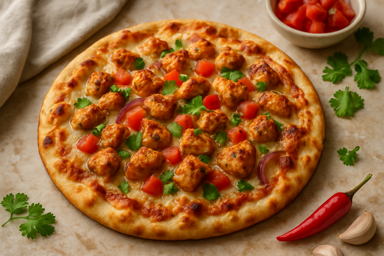 Chicken Naan Pizza