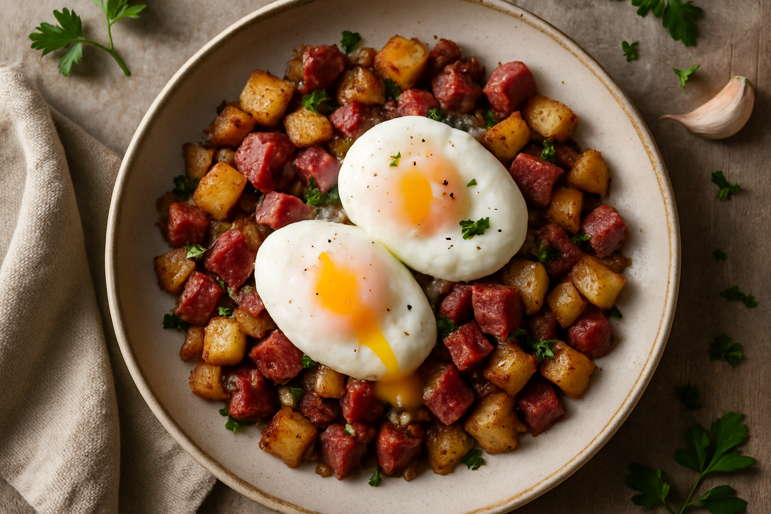 Corned Beef Hash With Poached Eggs