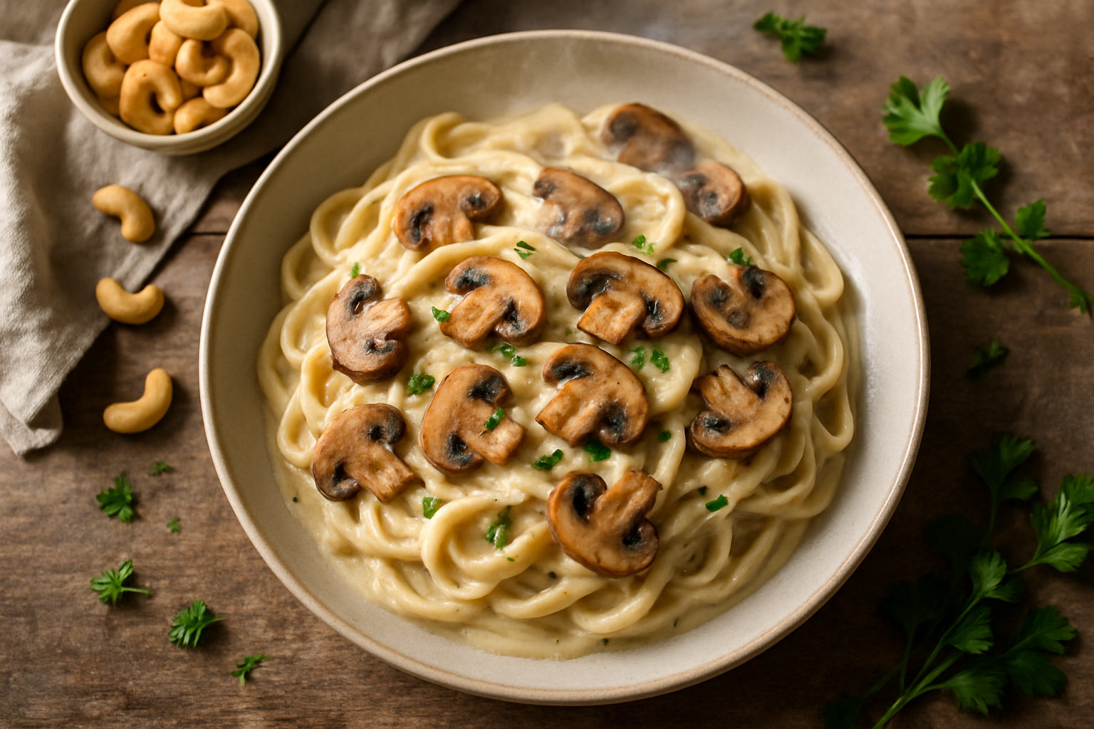 Creamy Cashew Alfredo With Mushrooms