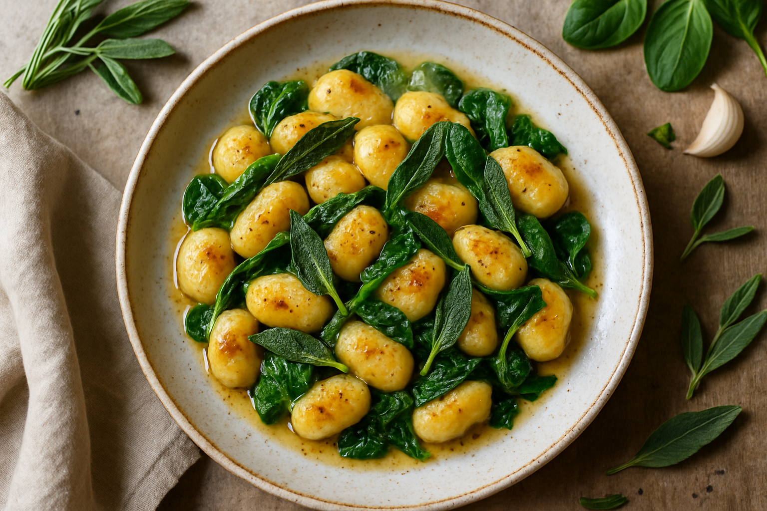 Gnocchi With Sage Butter And Spinach
