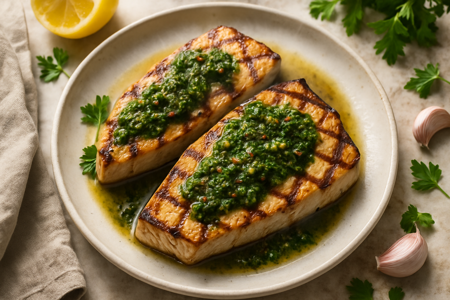 Grilled Swordfish Steaks With Herb Chimichurri