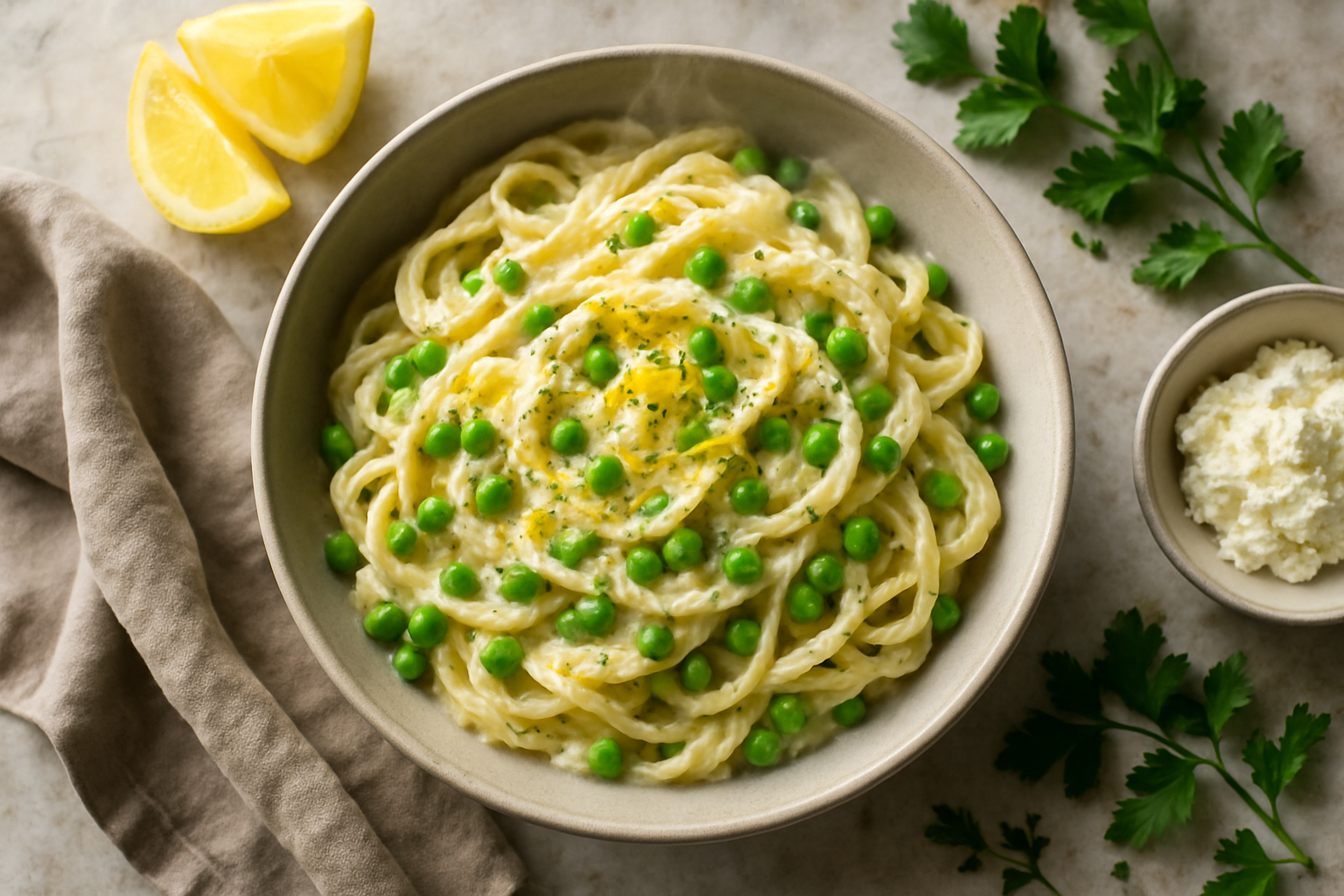Lemon Ricotta Pasta With Peas