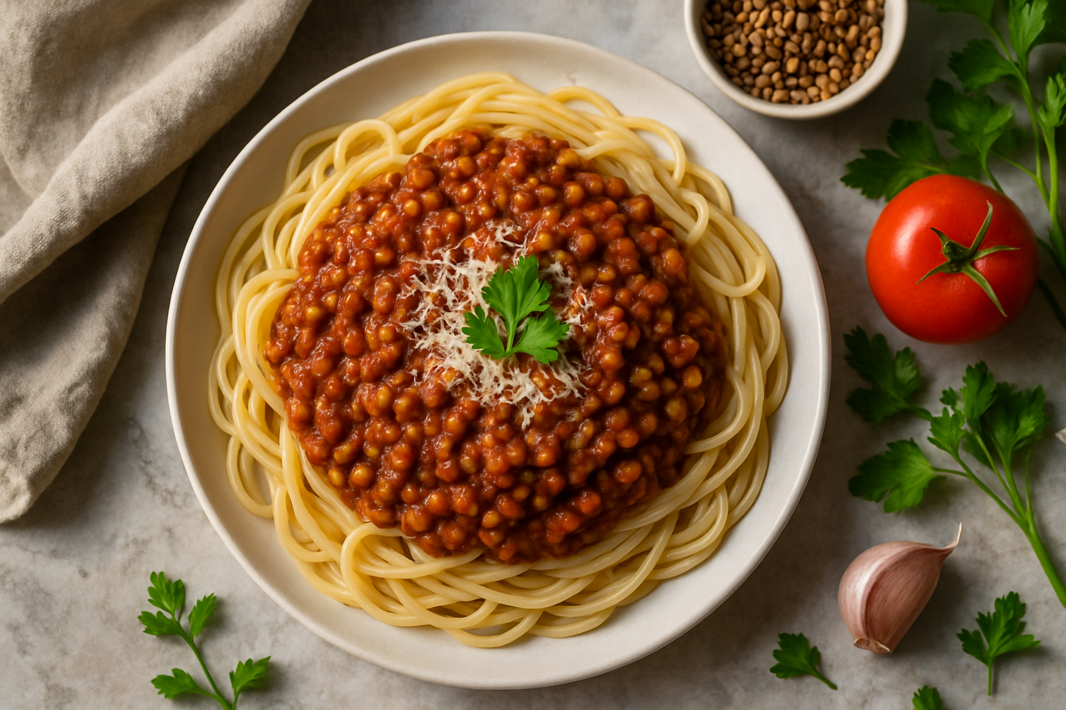 Lentil Bolognese With Spaghetti