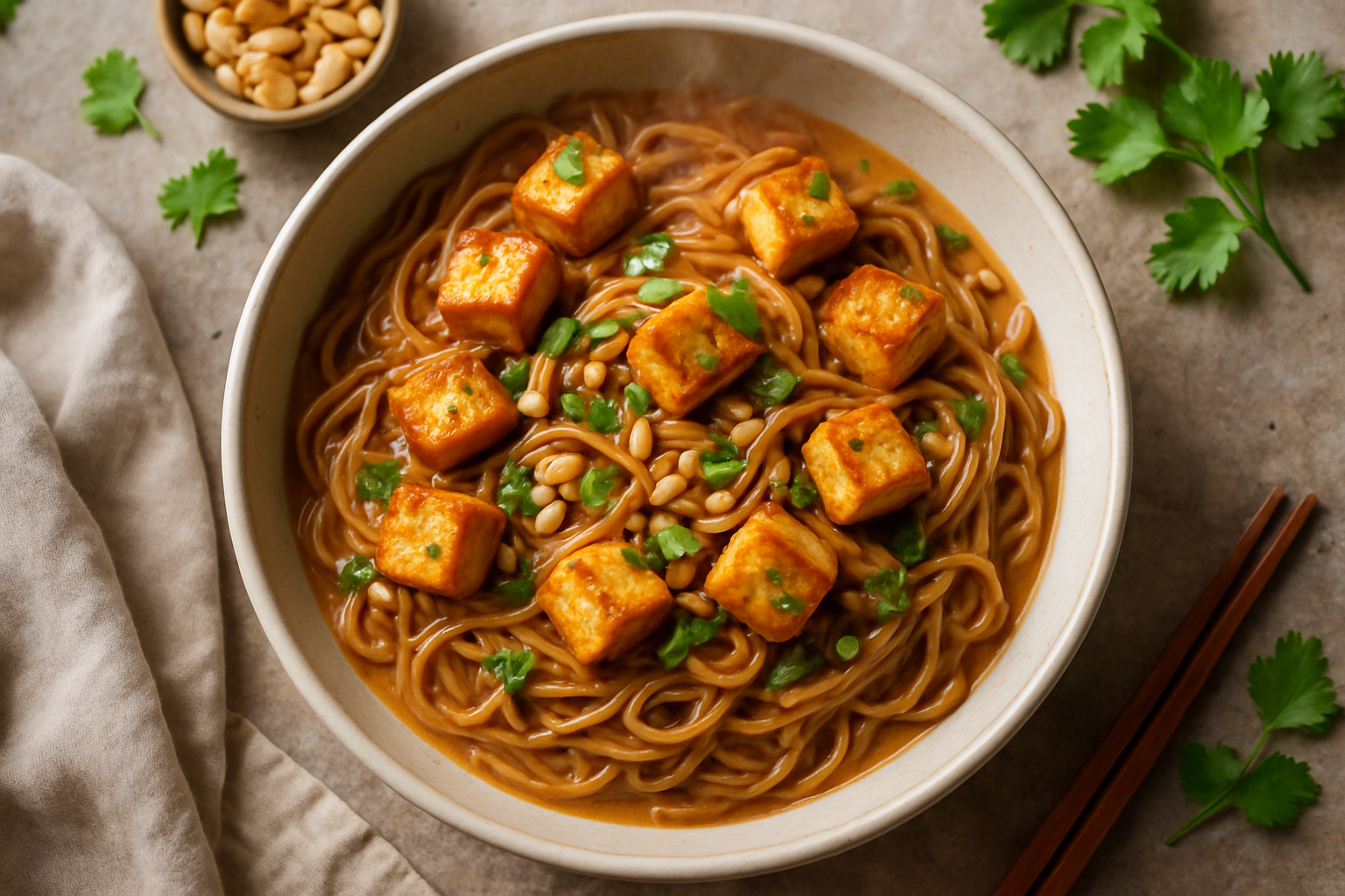 Peanut Sauce Soba Noodles With Tofu