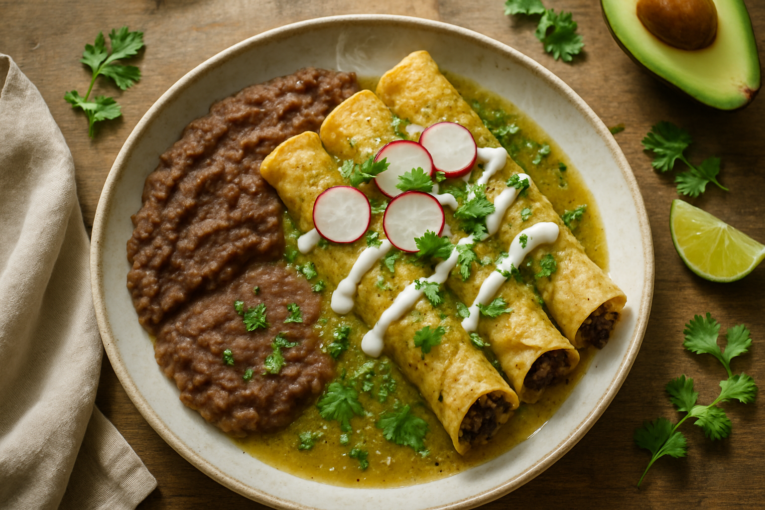 Vegan Enchiladas Verdes With Refried Beans