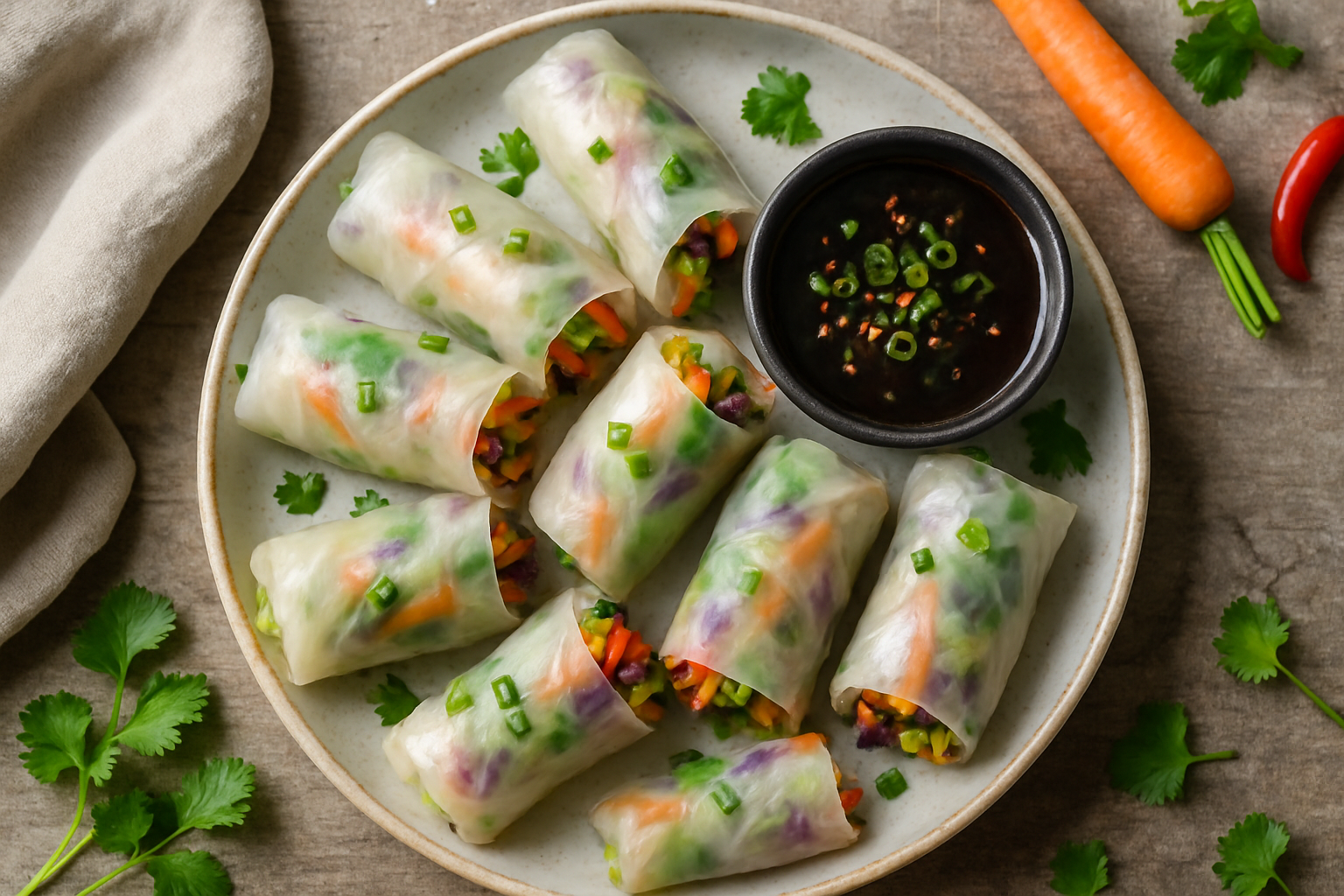 Vegetable Spring Rolls With Dipping Sauce
