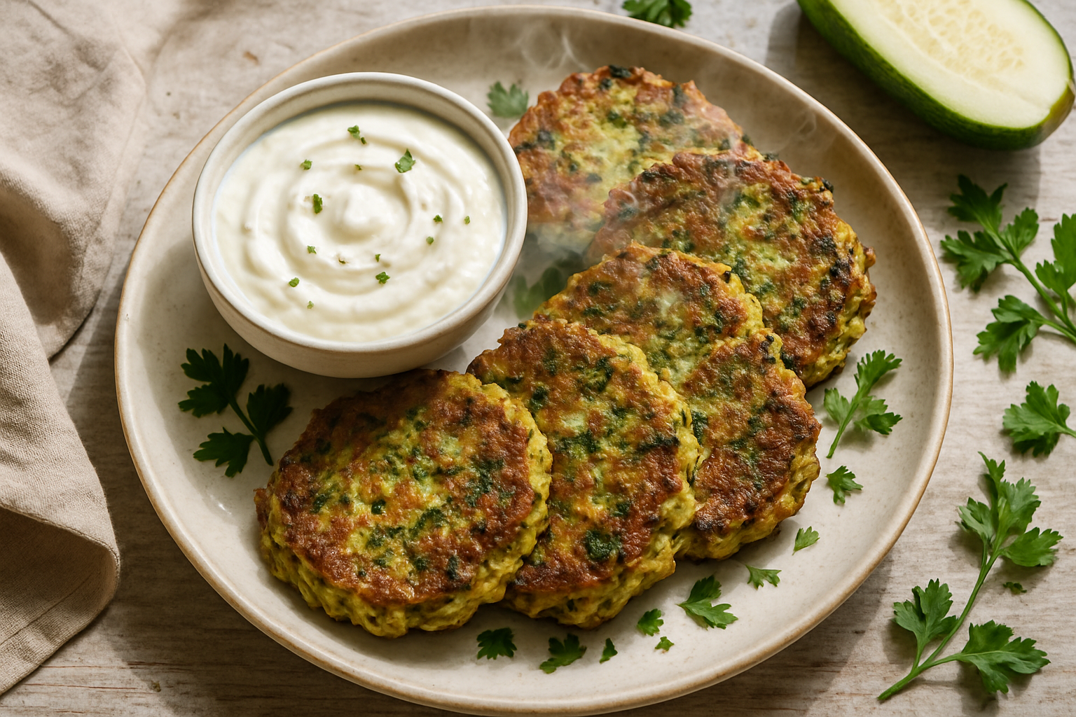 Zucchini Fritters With Yogurt Dip